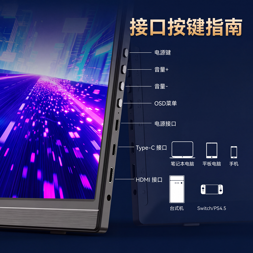 无线 HDMI 发射器与内置接收器便携显示屏