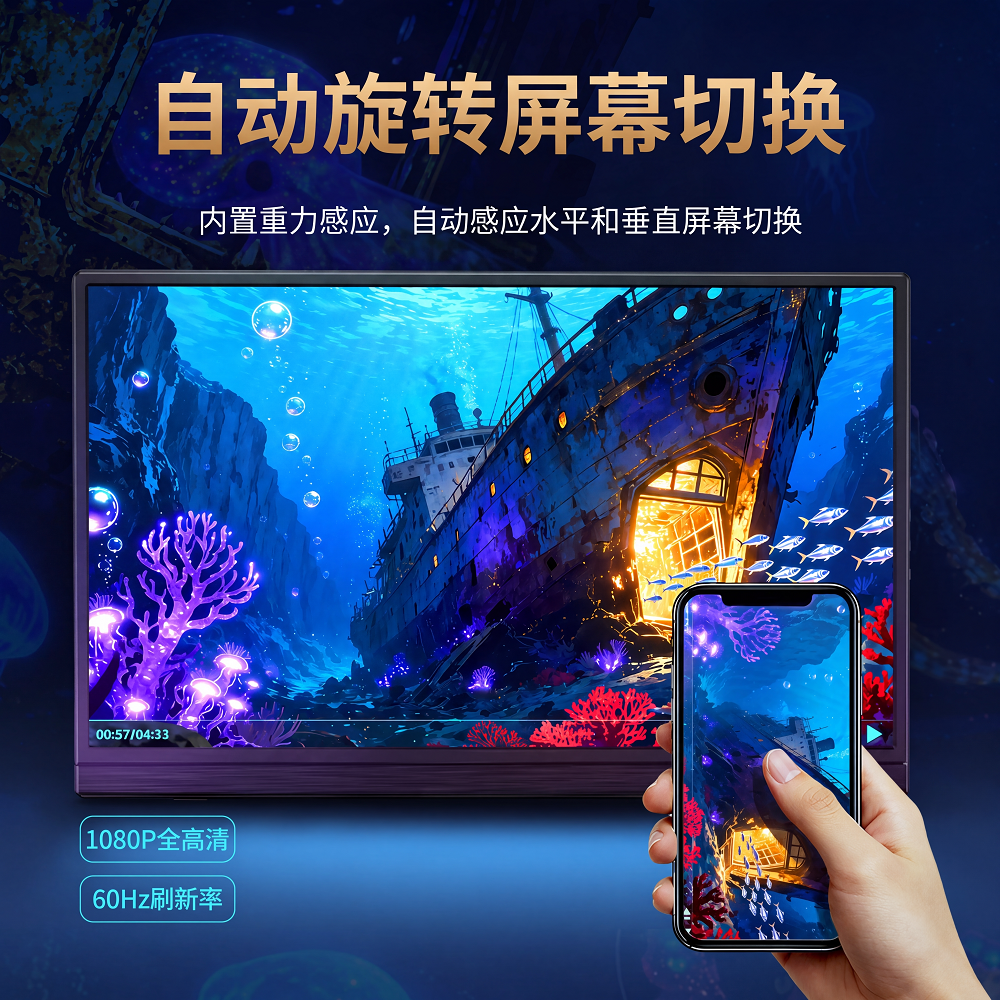 无线 HDMI 发射器与内置接收器便携显示屏